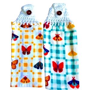 Hand Crafted Colorful Butterfly Print Hanging Hand Towels Crochet Top